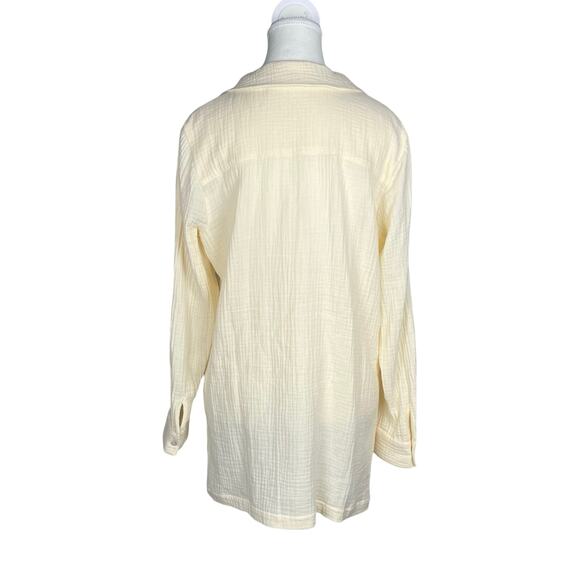 SOFT SURROUNDINGS Women's Medium Yellow Long Sleeve V Neck Pullover Cotton Gauzy - Picture 2 of 6